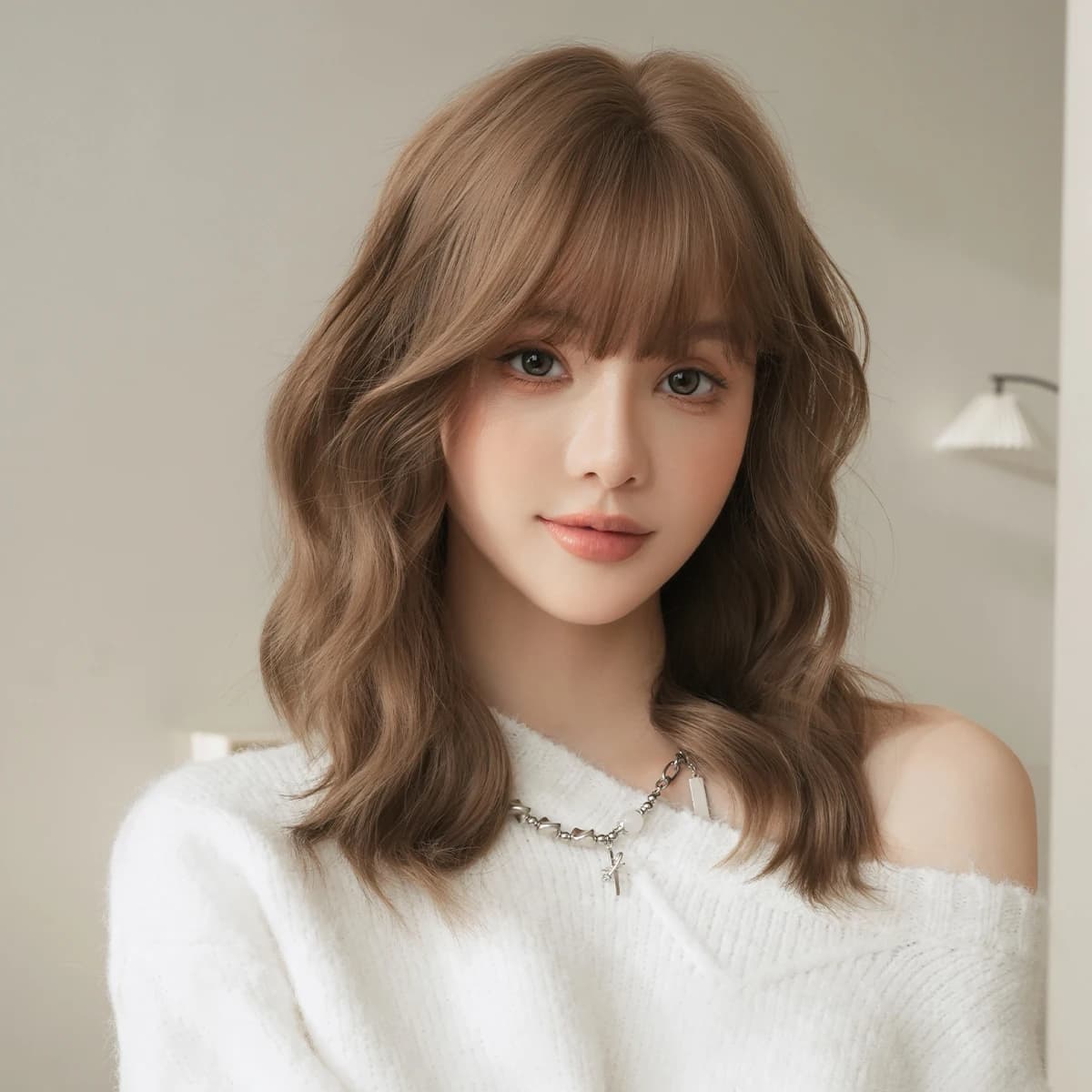 NAMM New Fashion Long Wavy Light Brown Wig Natural Looking High Quality Fiber Synthetic Wig for Women Daily Party Use