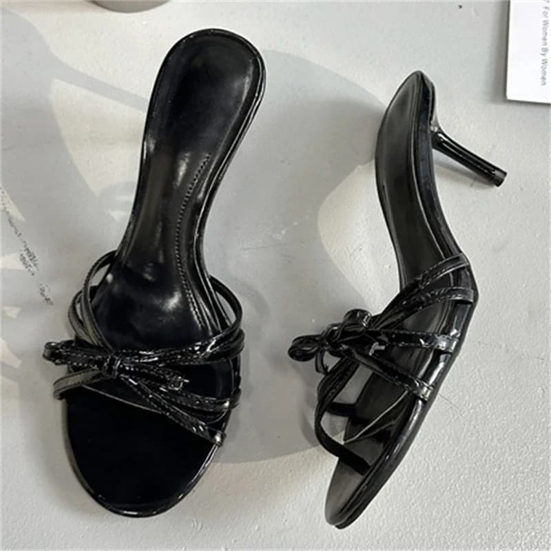 Eilyken Pantofole da donna con punta aperta a fascia stretta moda estiva Tacchi sottili sexy Abito da cerimonia nuziale Scarpe da donna con scivolo