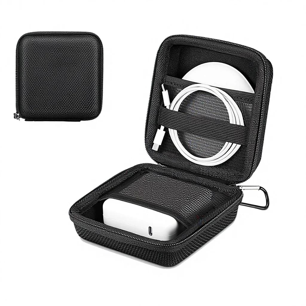 Hard Travel EVA Case for MacBook Chargers, Power Adapters, and USB Drives - Black Zip Closed Portable Storage Case