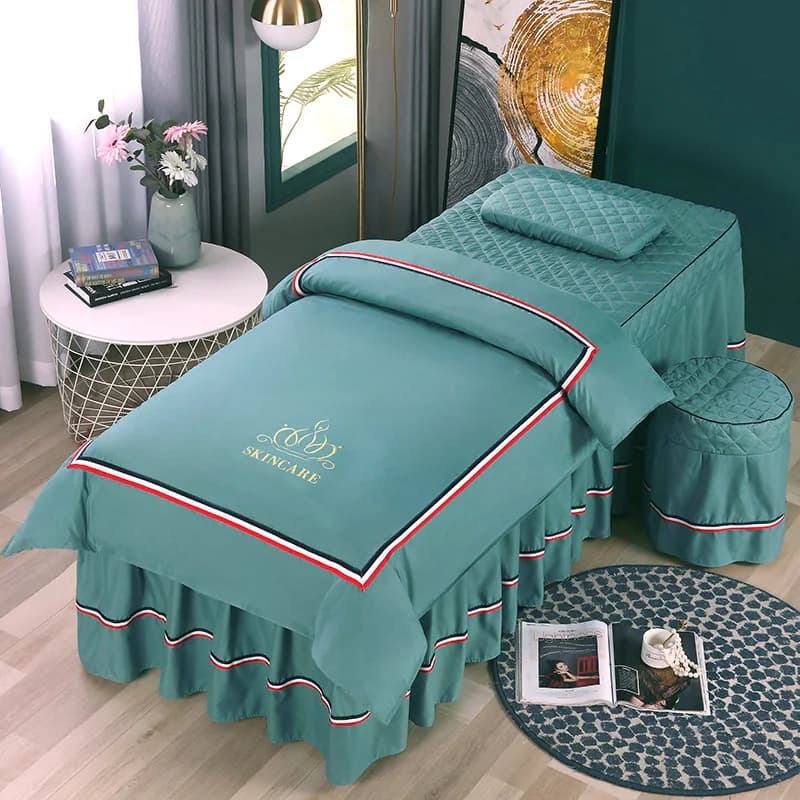 Xuancai 4pcs Beddings Sets Beauty Salon Massage Spa Embroidery Bedskirt, Pillowcase, StoolCover, Dulvet Cover Beddings Sabanas