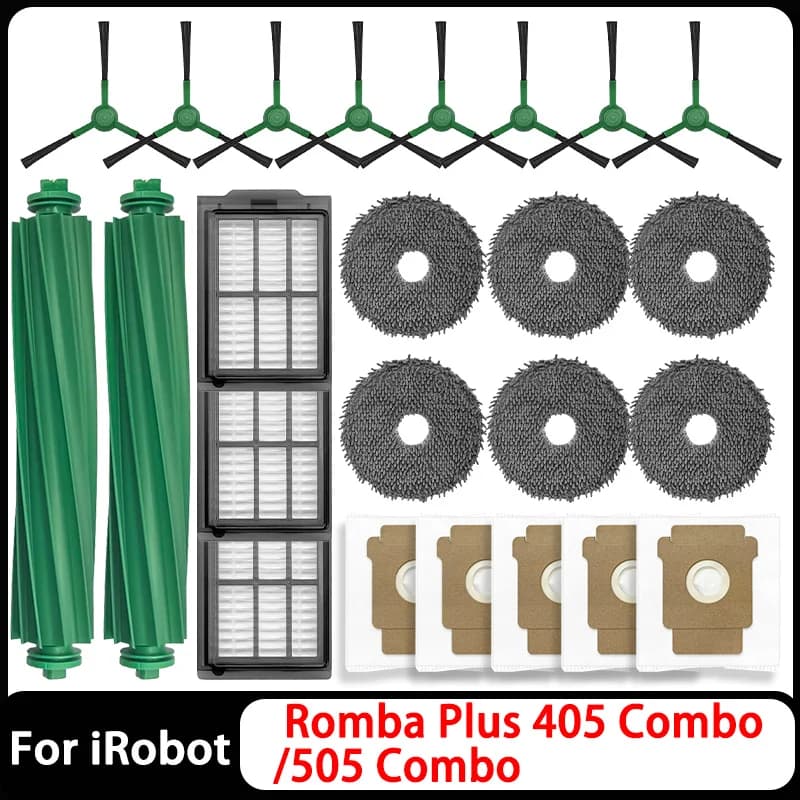 Fit for IRobot Romba Plus 405 Combo / 505 Combo Robot Vacuum Cleaner Accessories: Main Brush, Side Brush, Mop, HEPA Filter,
