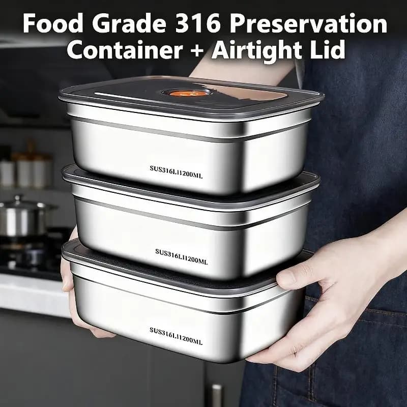 (BF06)Stainless Steel Camping Lunch Box Sealed Leak-proof Bento Box Large Capacity Refrigerator Freezer Storage Box