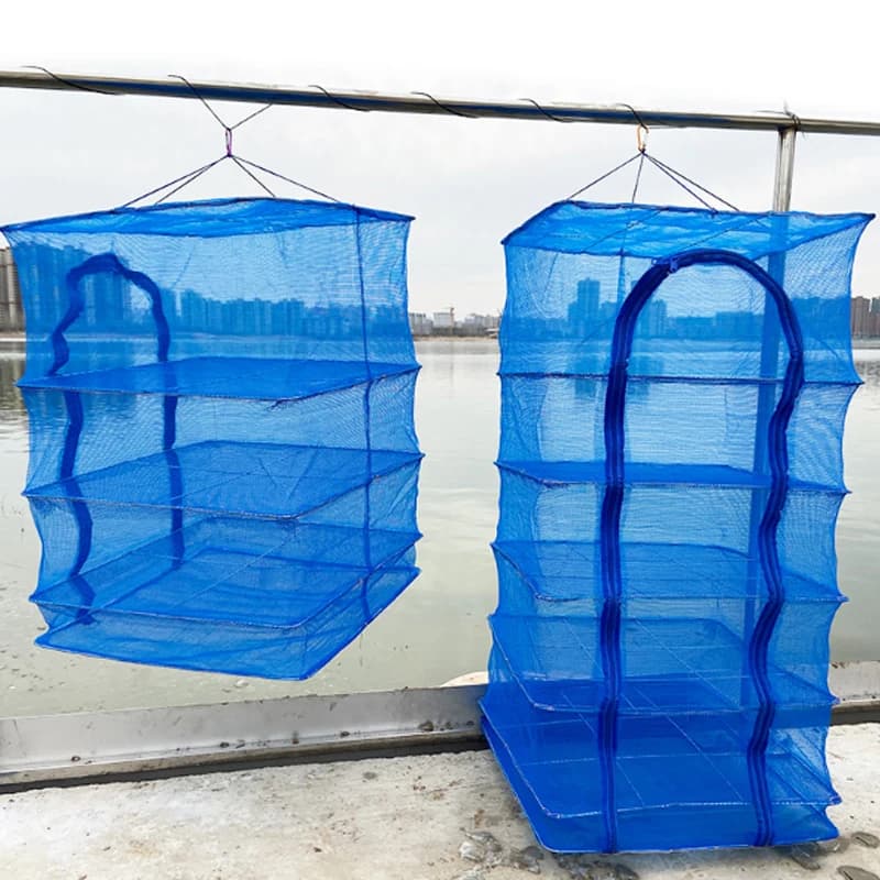 Stendino a rete pieghevole a 4 strati per pesca, borsa essiccatrice a rete da appendere, contenitore multifunzionale per pesce e verdure