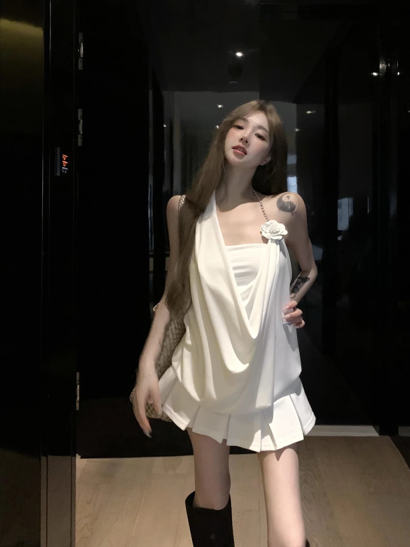 Completo gonna e top a tubino 3D con stampa floreale Spicy Girl, gonna a vita alta plissettata, outfit due pezzi estivo da donna, stile casual.