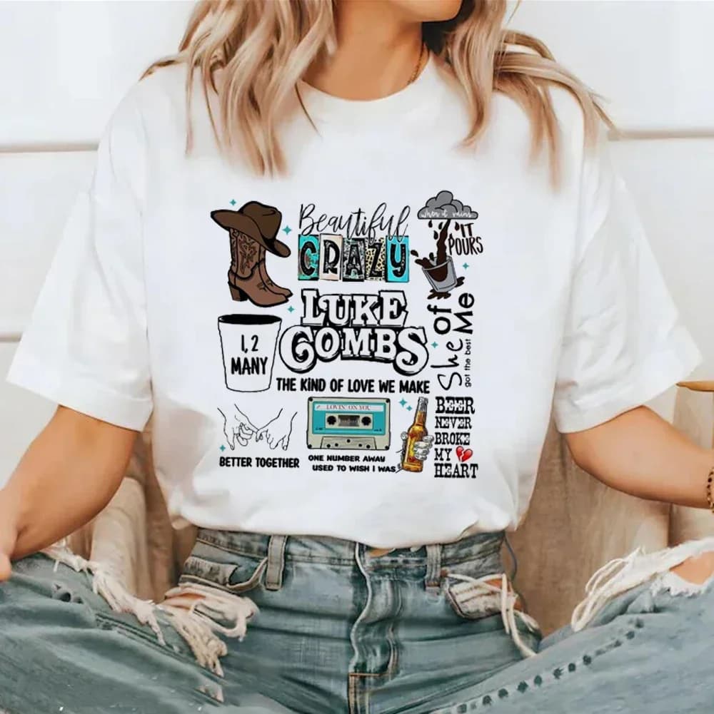 T-shirt moda Luke Combs T-shirt musica country stampata Cartoon Trend Modello versatile Street Casual T-shirt con o-collo da donna