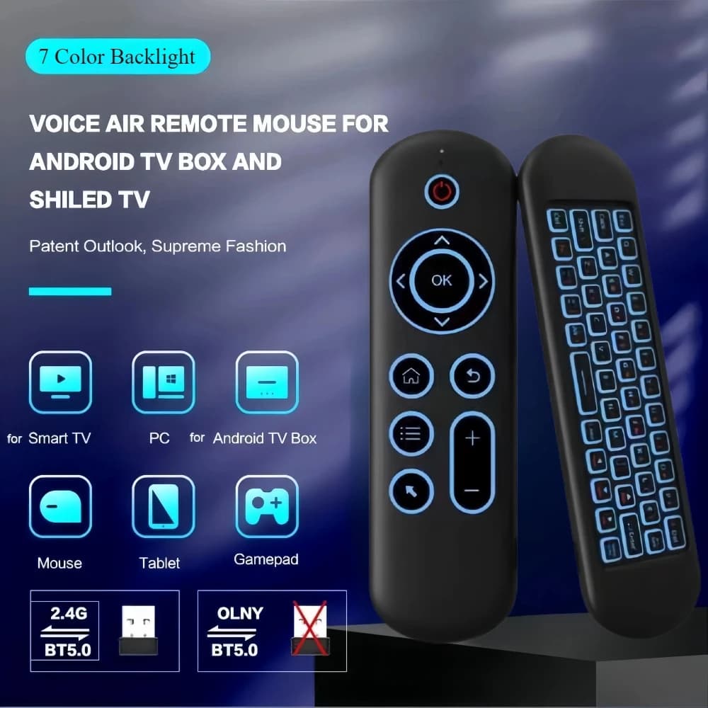 M5 2.4G BT 5.2 Telecomando vocale Mini tastiera Air Mouse wireless retroilluminata a 7 colori per Android TV Box Windows Mac Os Linux