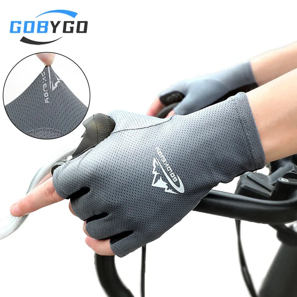 Guanti da ciclismo GOBYGO, 1 paio, guanti da corsa, da pesca, da equitazione, antiscivolo, in seta ghiaccio, protezione solare, traspiranti, mezze dita