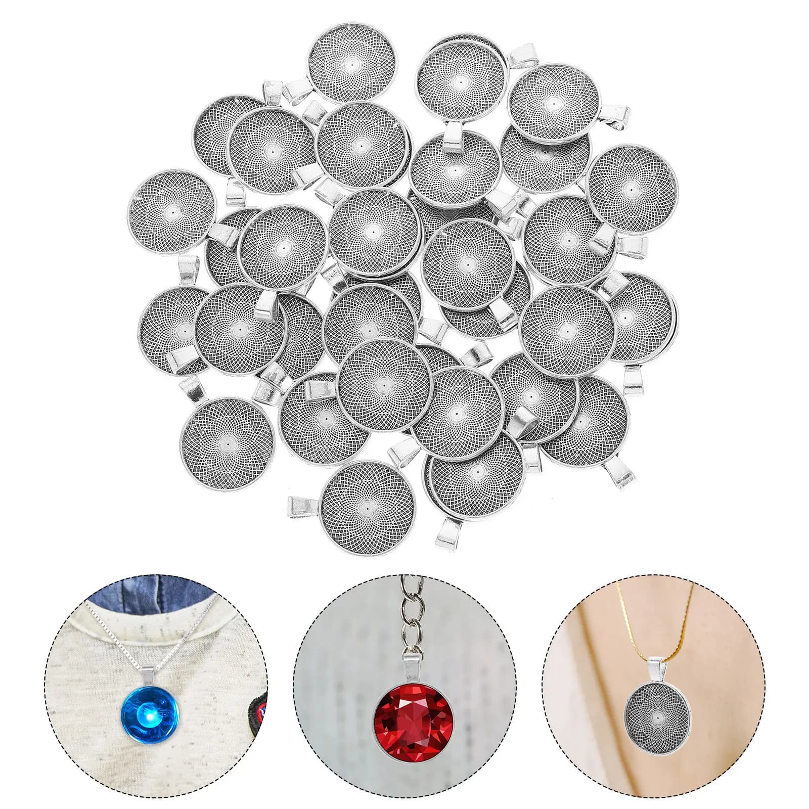 40 Pezzi di Base Rotonde per Ciondoli, Cornici Piatte per Cabochon, Forniture per Creazione Gioielli, Montature Fai da Te per Ciondoli per Collane, Bracciali e Artigianato in Resina