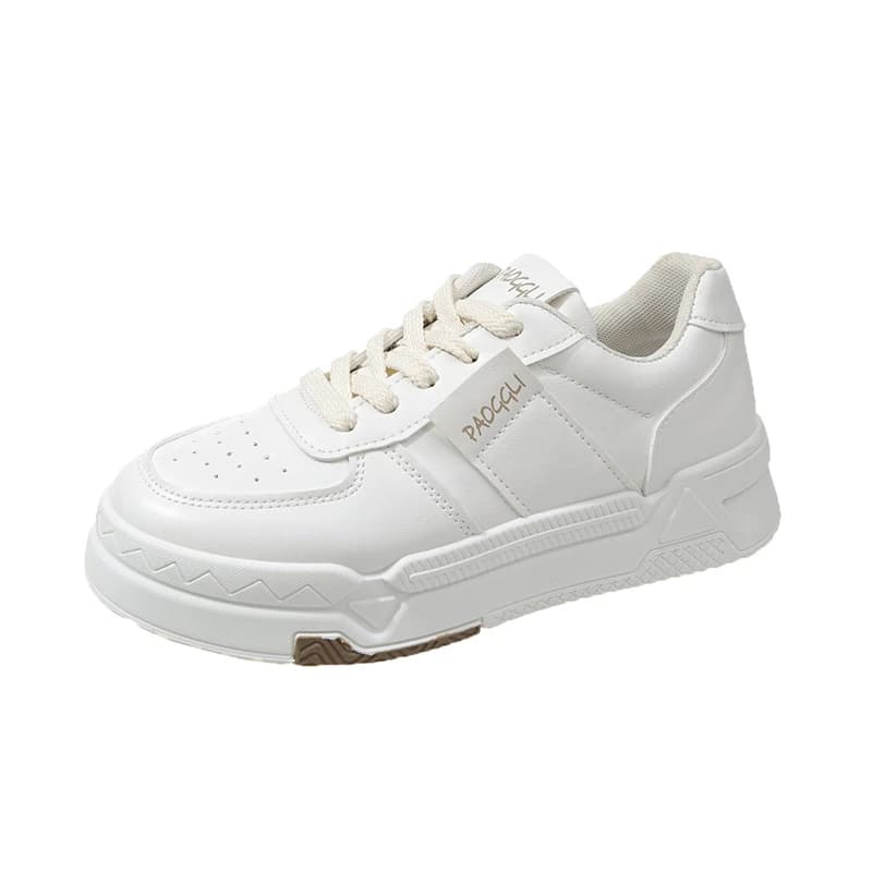 2026 New Fashion Women White Round Toe Thick Sole Platform Chunky Heels Sneakers Skateboard Trainer Popular Casual Concise Shoes