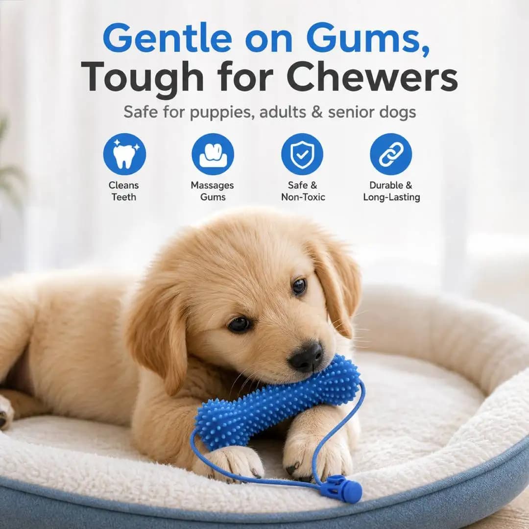 Dogs Tooth Brushing Toy Durable Rubber Bone-shaped Toys for Dogs Suction Cup Pull Rope Dental Chew Stick Pet Dogs Training Aid