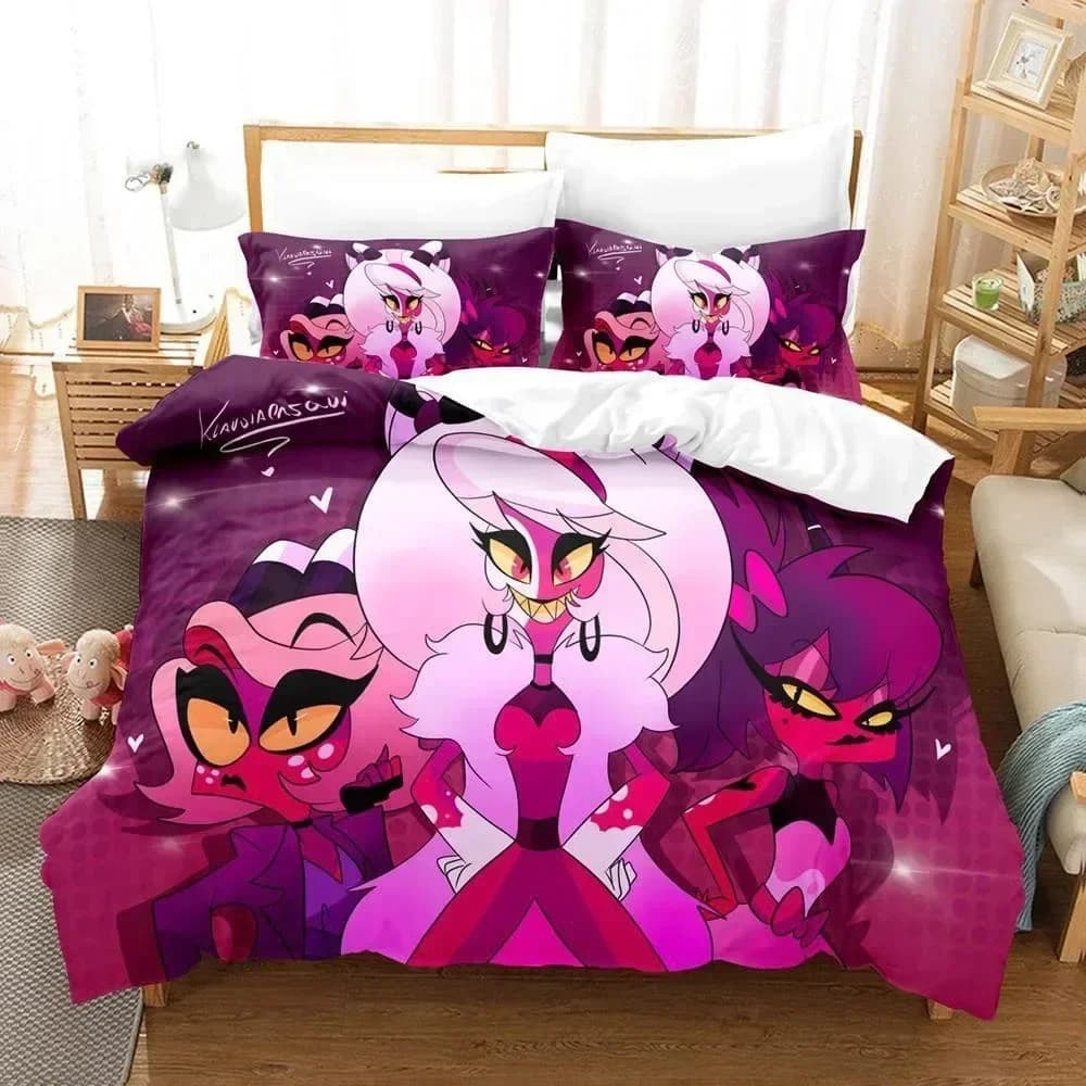 Set di Biancheria da Letto Stampato in 3D Helluva Boss, Copripiumino, Lenzuolo, Federe, Set Completo per Letto Matrimoniale, Queen, King Size, per Camera da Letto