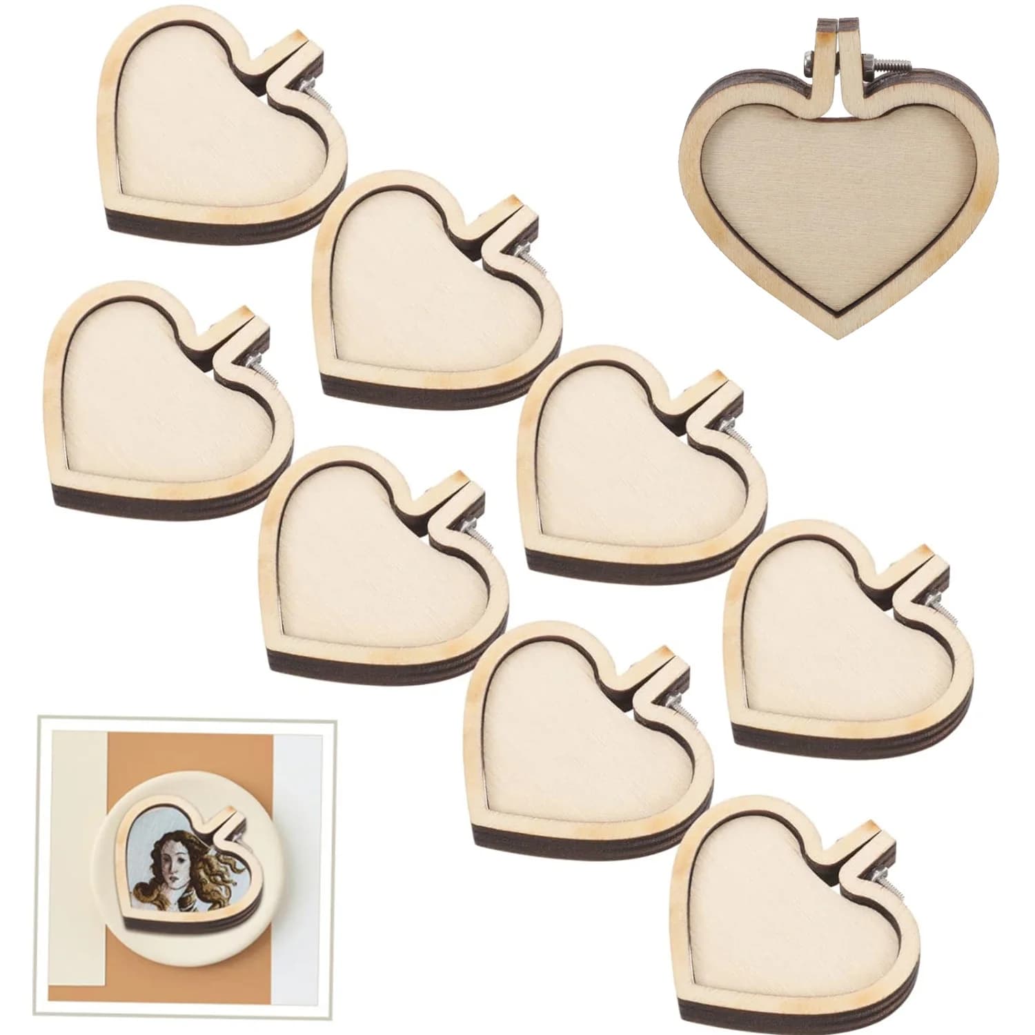 5/10PCS 1.57in Ricamo Cerchio Anello di Legno Misto a Forma di Cuore Ciondolo Punto Croce Telaio Kit Per Gioielli Portachiavi Artigianato Cucito Ac