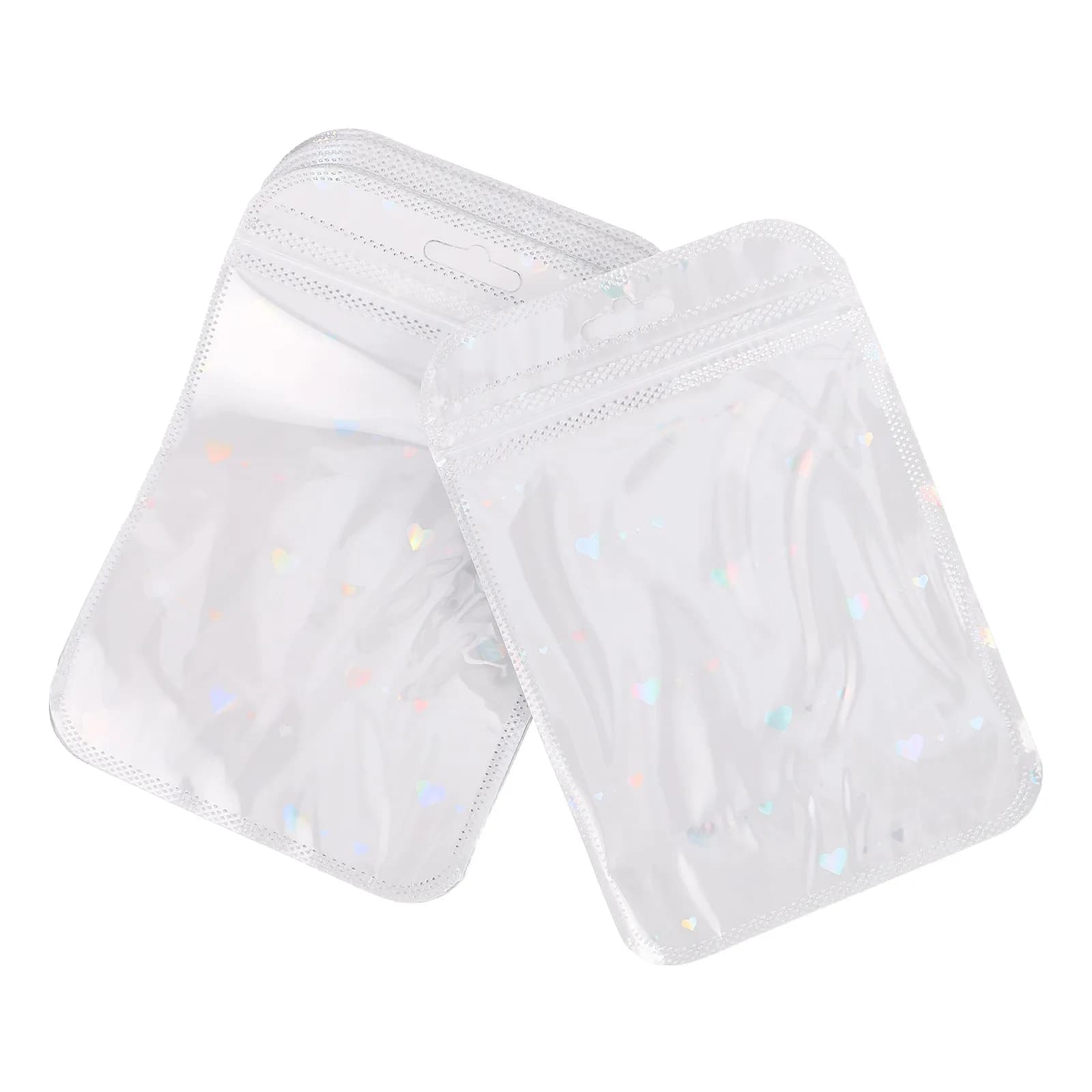 50Pcs Resealable Heart Packaging Bags Holographic Love Design Small Sealable Plastic Pouches for Bracelets Candy Samples