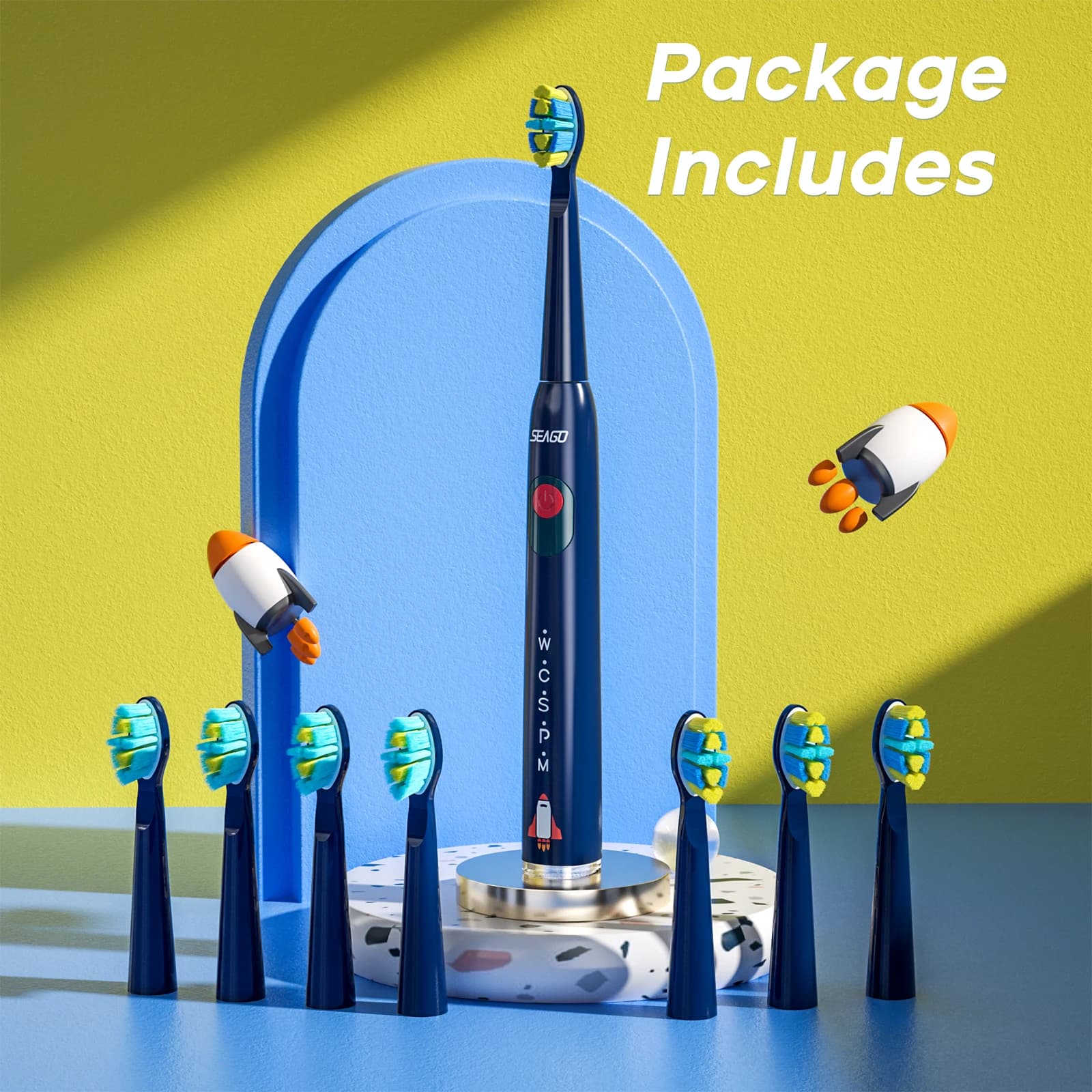 Seago electric toothbrush for children from 6 years on, 5 modes, rechargeable, waterproof IPX7, spare head SG-2303