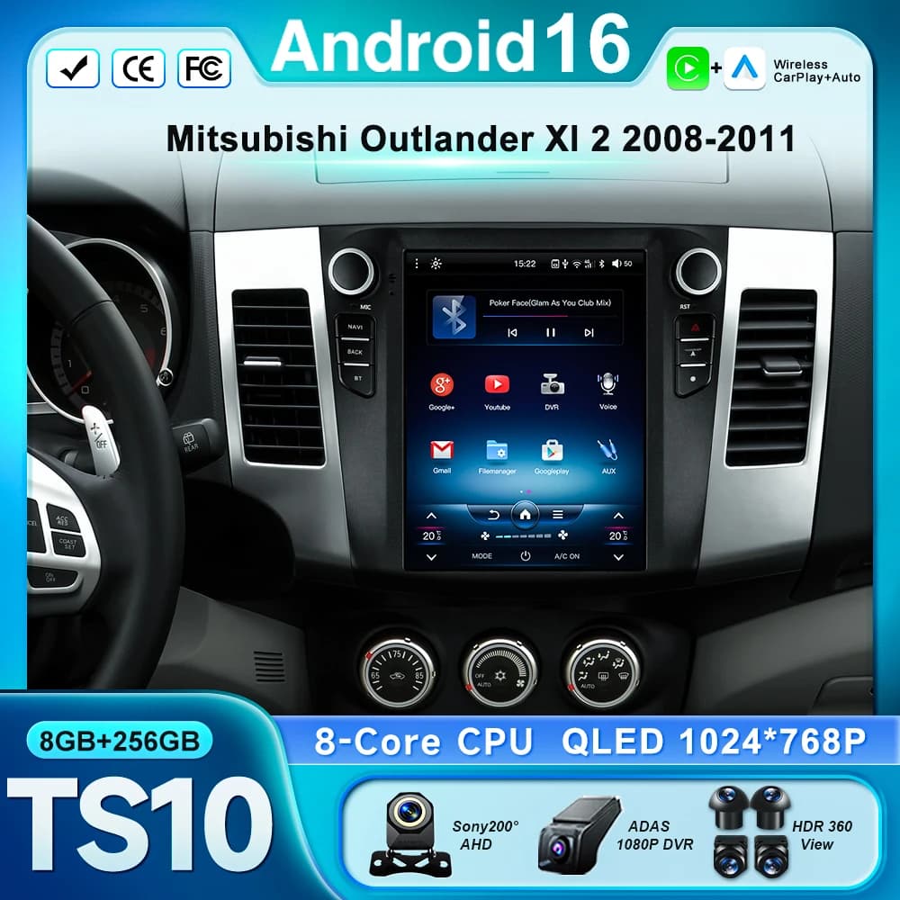9.7 "Android 16 For Mitsubishi Outlander Xl 2 2008-2011 Autoradio Multimedia Reader Stereo GPS Navigation Carplay 4G HDR Screen