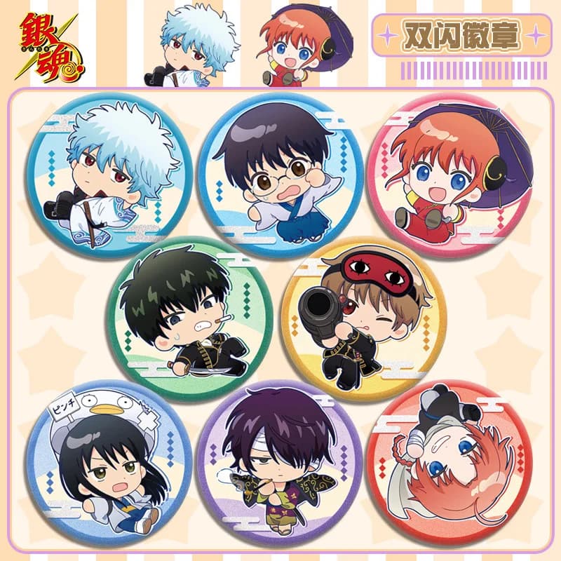 Kawaii Anime Gintama Enamel Badges Cute Sakata Gintoki Pins Manga Brooches for Bag Backpack Clothing Lapel ACG Cosplay Toy Gifts