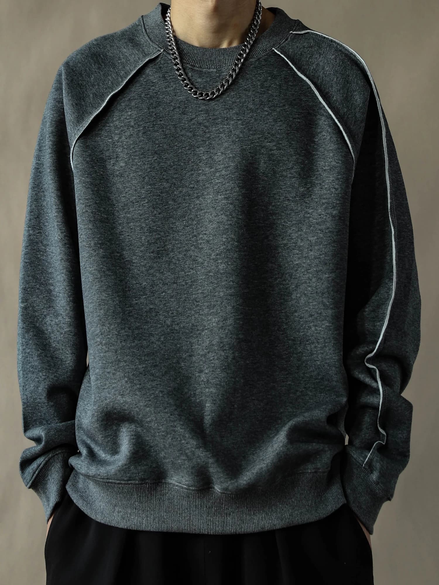 American Retro Heavyweight Hoodie Men's Deep Grey Loose round Neck Trendy Casual Top 2026 Spring Autumn Casual Style Overhead