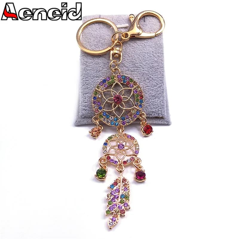 Bohemia Exquisite Dream Catcher Key Chain Women Alloy Rhinestone Dreamcatcher Vintage Boho Style Keychain Car Pendant Jewelry