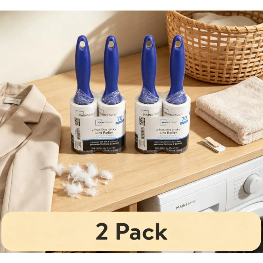 (2 pack) Mainstays Lint Roller Twin Pack – 70 Sheets per Roll, 140 Total Sheets, Pet, Clothing Care, Furniture, Crafts, Travel, 2-Pack