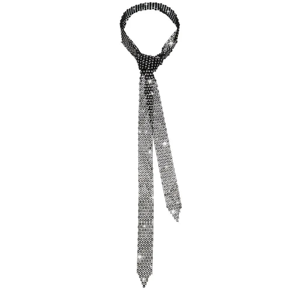 Trendy 1.3 Meters Long Bling Scarf Neckerchief Sparkling Luxury Shiny Rhinestones Tie Choker Necklace Women Fashion