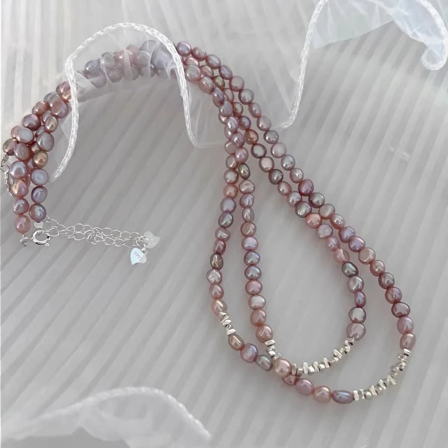 Collana di perle d'acqua dolce viola naturale fata S925 chiusura in argento catena versatile di lusso leggera per donna