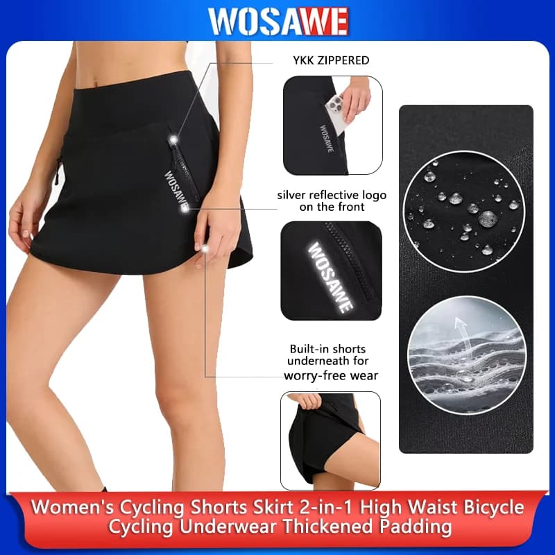 WOSAWE Pantaloncini da ciclismo da donna 2 in 1 a vita alta con gonna, imbottiti, per bici, palestra, tennis, fitness e corsa