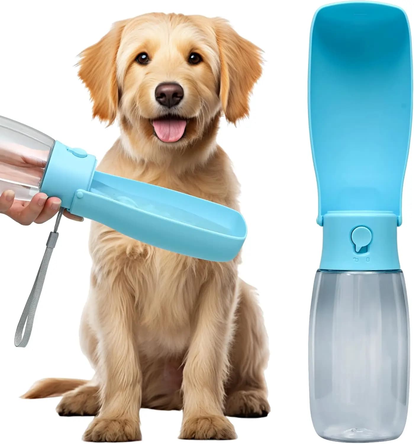 Bottiglia d'Acqua per Cani Antigoccia, Dispenser Portatile da 19oz con Ciotola Pieghevole per Passeggiate e Viaggi, Senza BPA