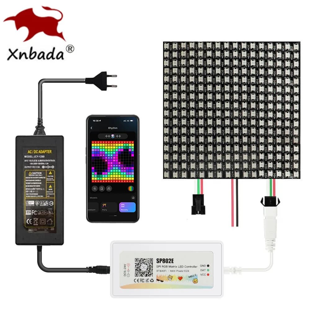 WS2812B WS2812 RGB LED Digitale Flessibile Indirizzabile Individualmente Luce di Pannello SP802E BT e WIFI LED Controller Set di Schermi a Matrice 5V