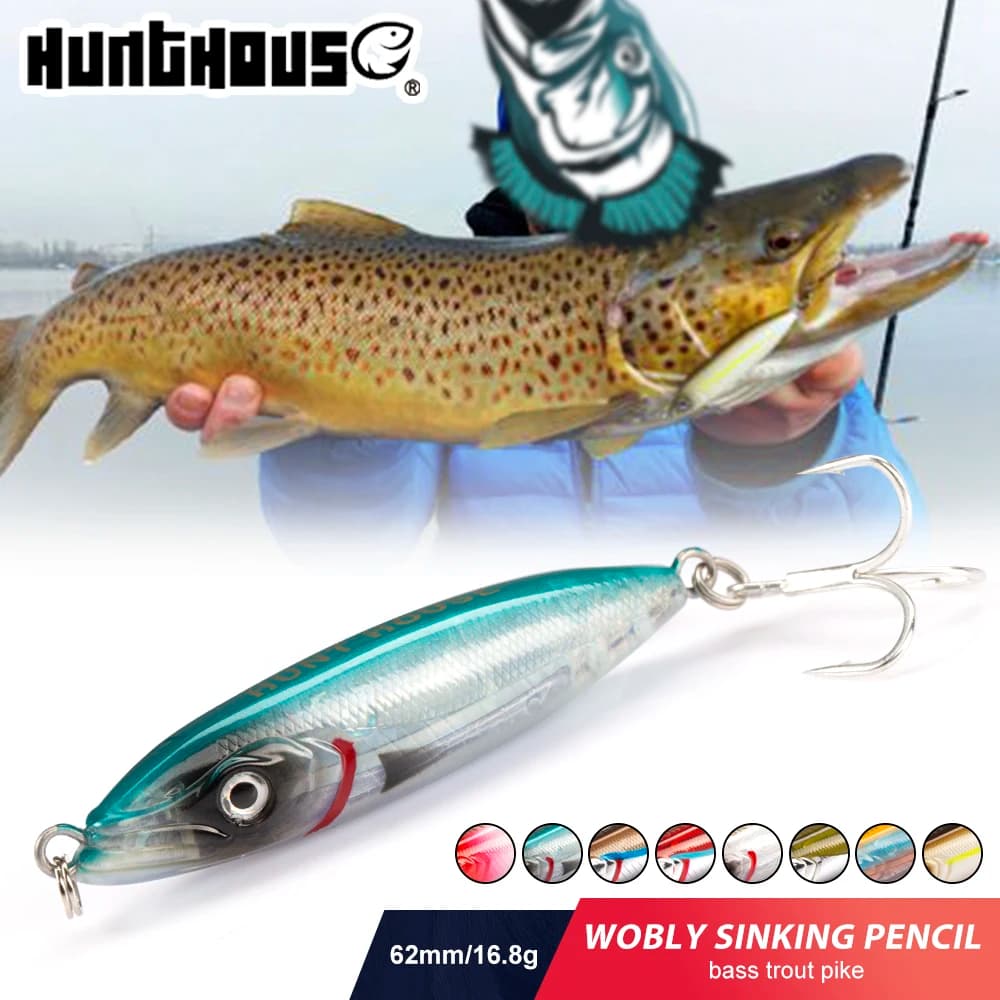 Hunthouse Wobly Matita Richiamo di Pesca Acqua Salata Affondamento Lento Wobblers Esca Dura Traina 62mm 16.8g Per Trota Spigola Attrezzatura LW540