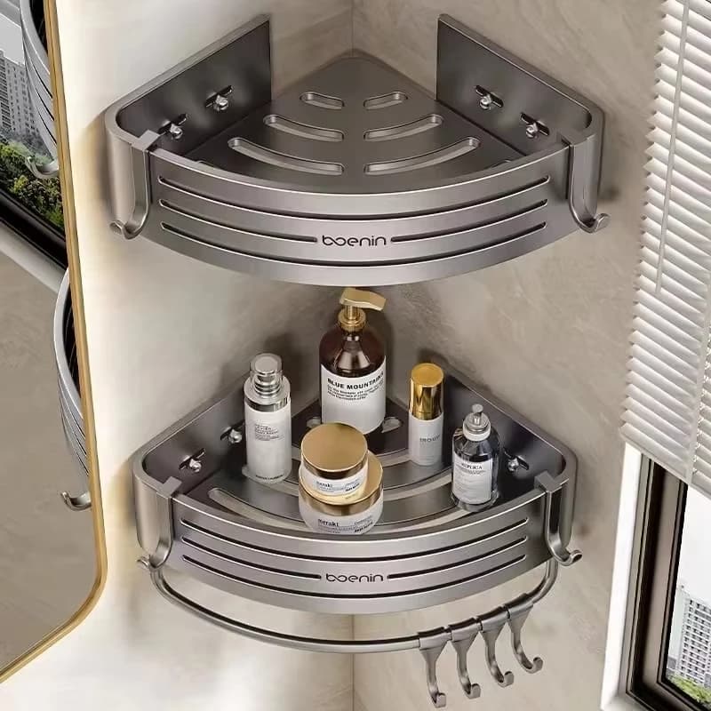 Mensole da bagno a parete Mensola angolare per doccia con portasciugamani Gancio Spazio Porta shampoo in alluminio Portaoggetti da cucina