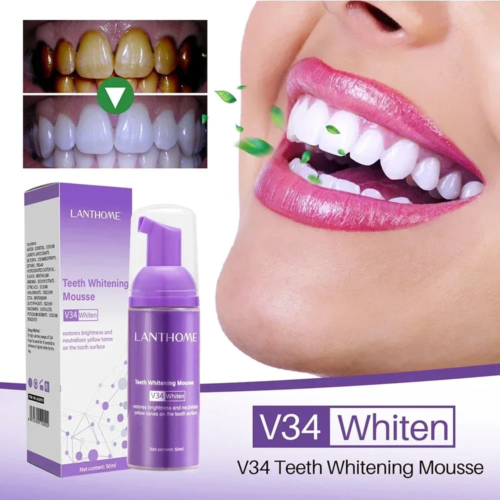 Dentifricio Sbiancante V34 Mousse 4/50ml per Pulizia Efficace dei Denti e Rimozione delle Macchie