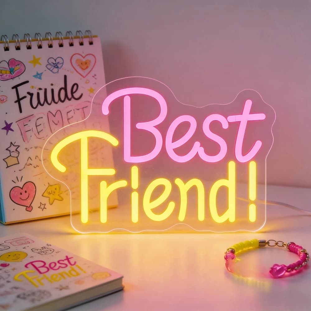Insegna Luminosa al Neon 'Migliore Amico' LED USB Dimmerabile Rosa Blu, Regalo Carino per Amici, Decorazione per Camera, Dormitorio, Compleanno, Amicizia