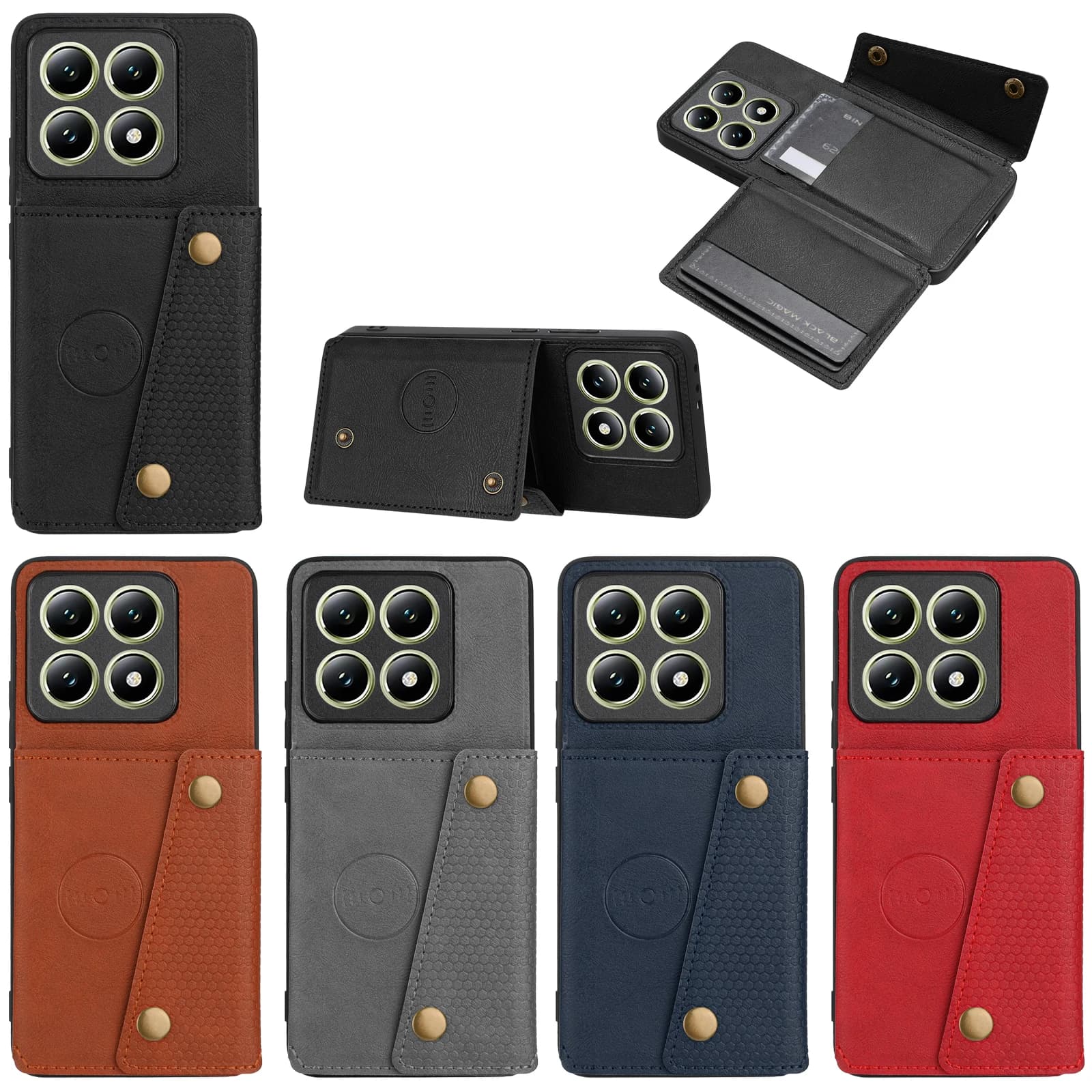 Porta carte magnetico Custodia per telefono in pelle Portafoglio per Xiaomi 15 14 13 Pro 5G 14T 13T,Poco X6 F6 F5 X3 NFC Custodia protettiva