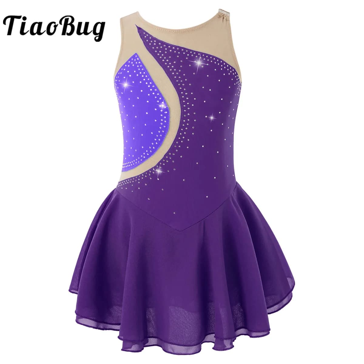 Costumi di danza per spettacoli teatrali di danza classica per ragazze con giunture in rete e strass