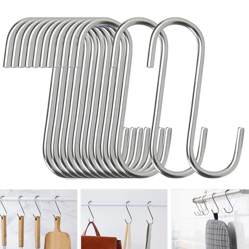 Pack of 10 resistant S hooks of 7 cm, pot holder, hangers for clothes hangers, S-shaped hooks for kitchen utensils, pots, utensils, clothes