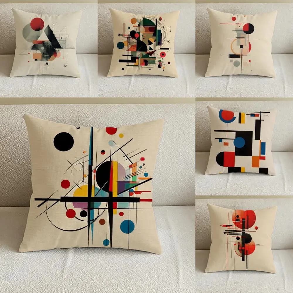 Artwork Bauhaus Abstract Cushion Cover Natural Linen Pillowcase Set, All-in-One Decor for Sofa, Bedroom & Chair