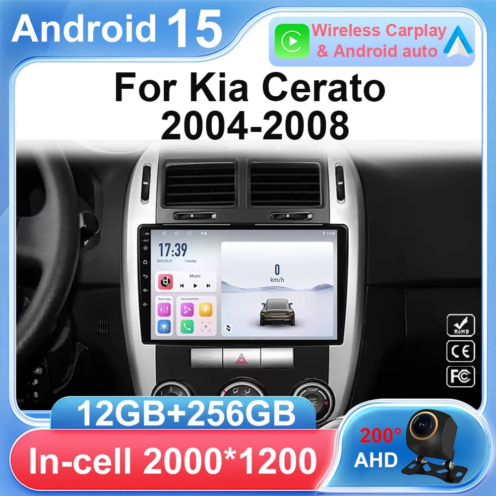 Per Kia Cerato 2004 2005 2006 2007 2008 Android 15 WIFI Autoradio Lettore Video Multimediale Octa-Core Carplay Bluetooth