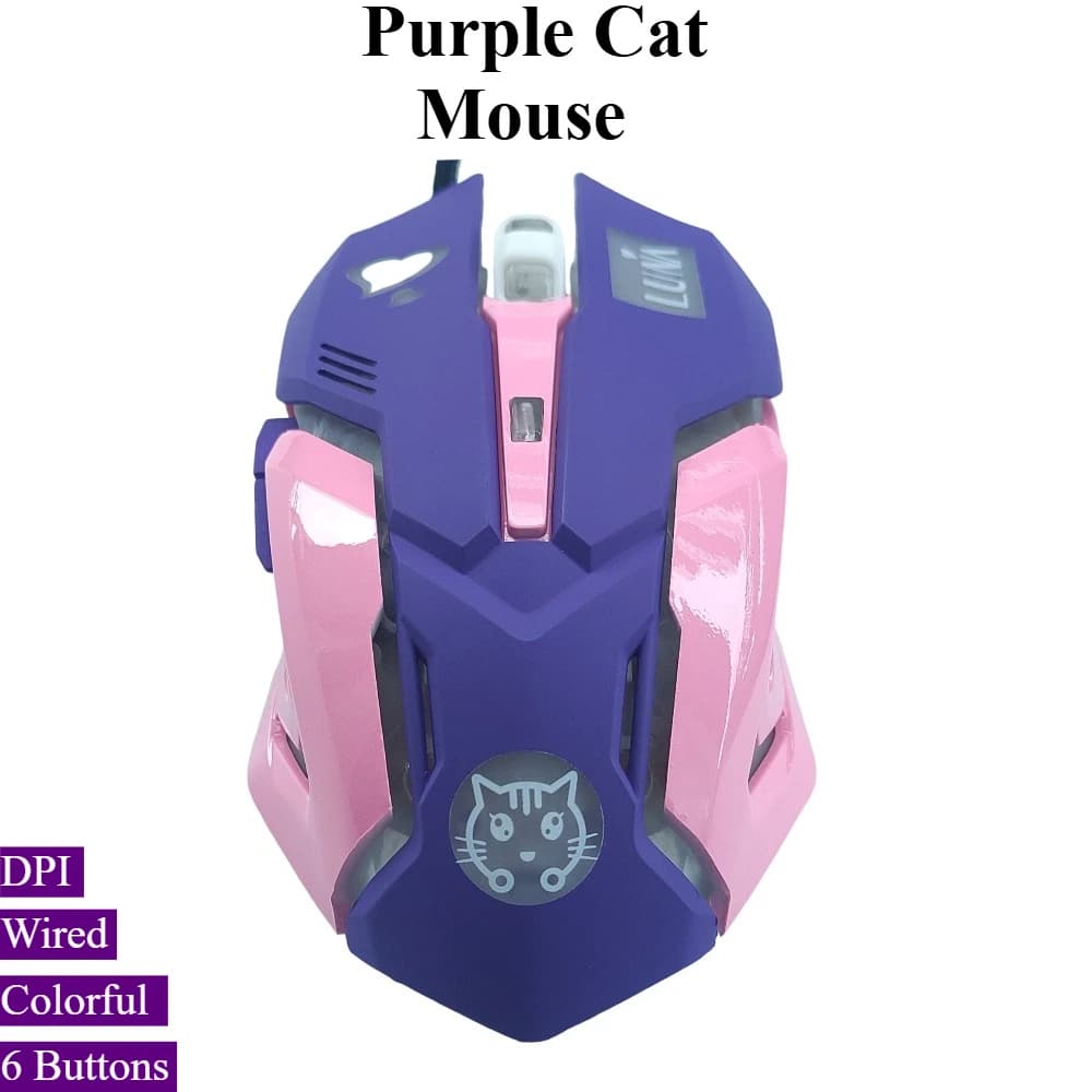 yyPurpleCat161 Wired Mouse Game Office Purple Girls Light-emitting Competition Cute Wired Mouse for PC Laptop Tablet Mobile