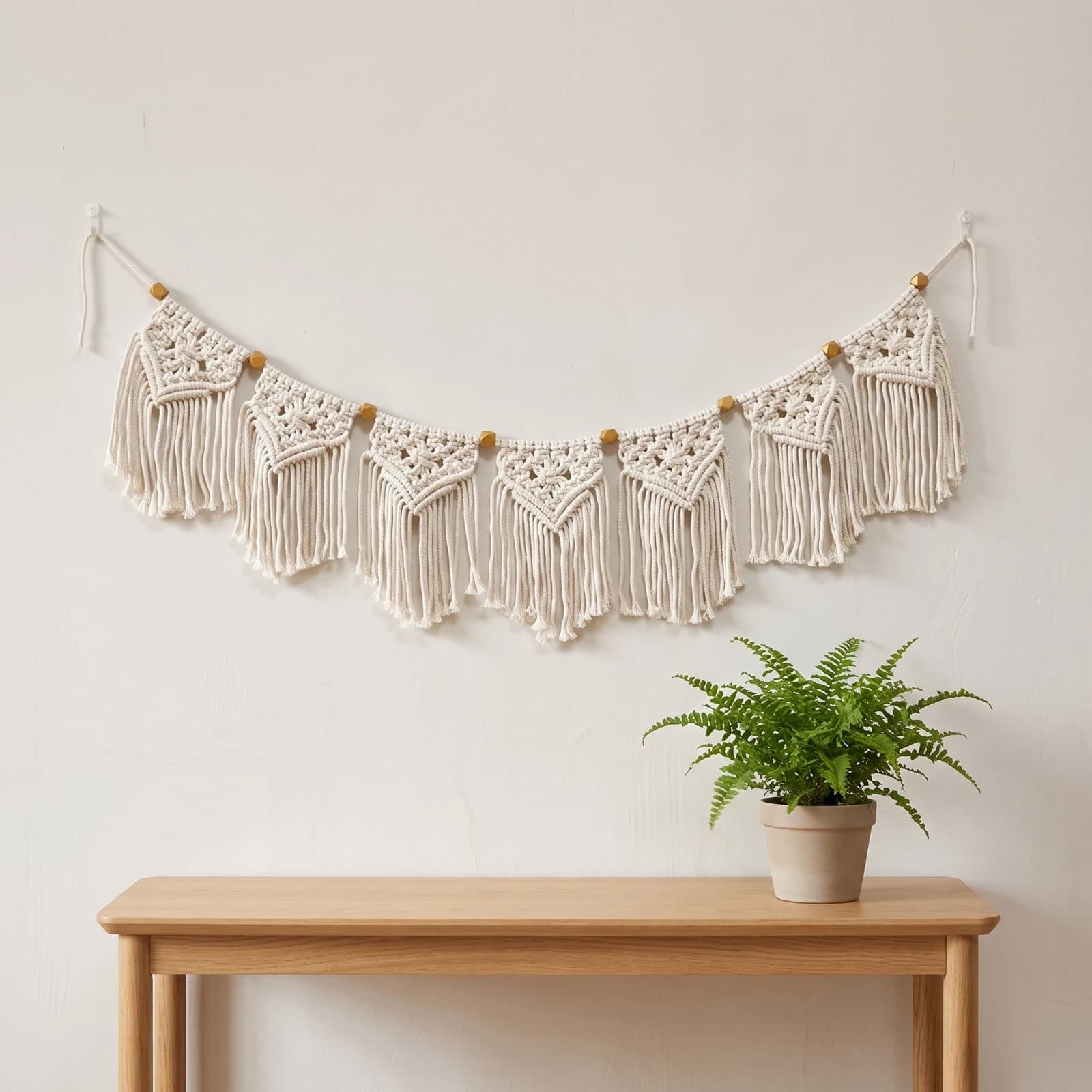Macrame Wall Hanging Knotted Macrame Wall Hanging with Wooden Beads Decor Fringed Handmade for Living Room, Bedroom