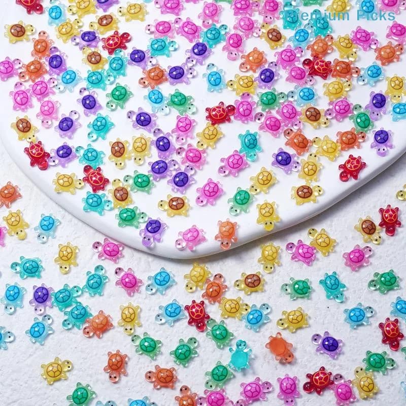 portableCute 3D Glow in Dark Resin Turtle Nail Charms 100Pcs Mini Cartoon DIY Nail Art Accessories for Manicure Scrapbooking
