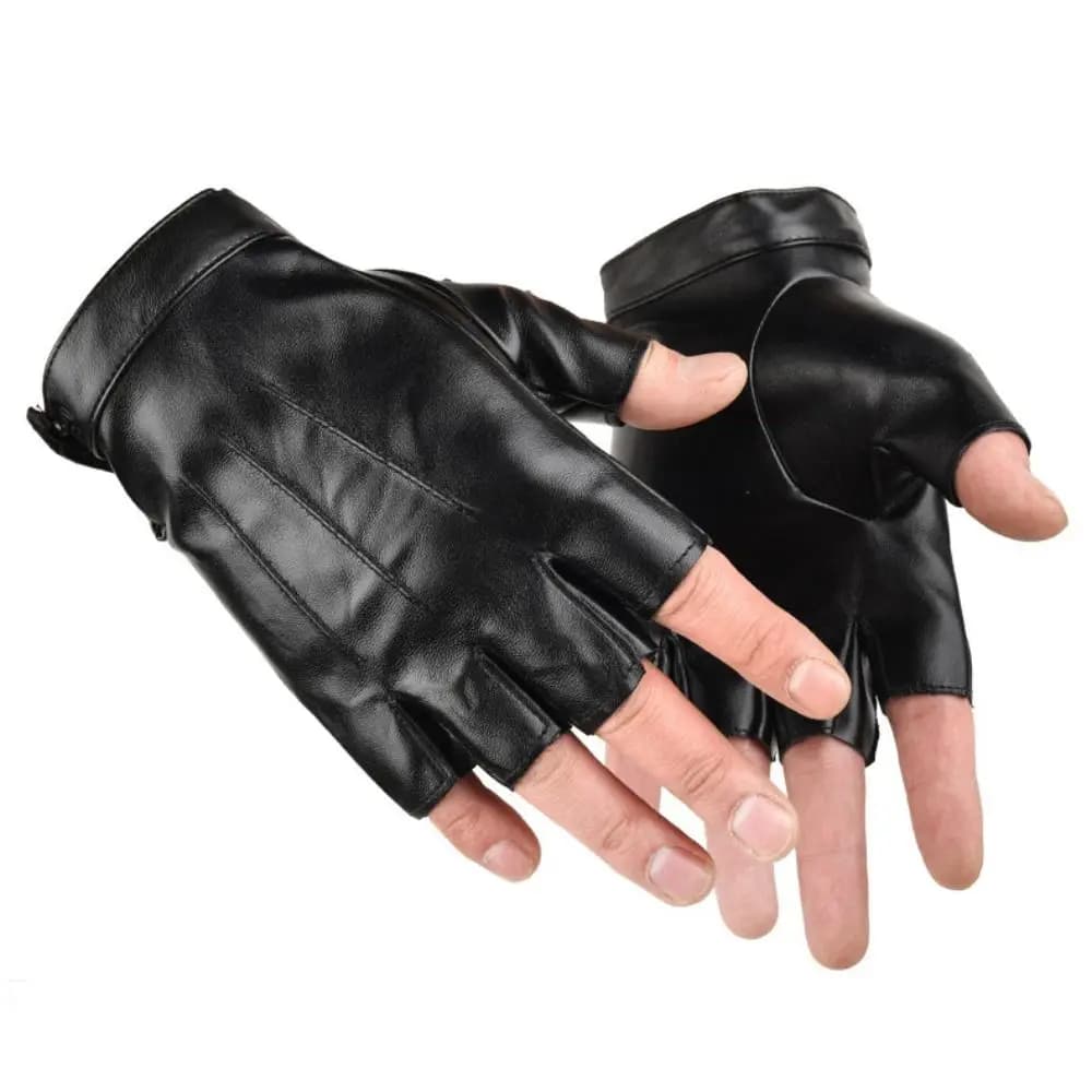 Fashionable PU punk driving gloves Half finger Gloves with fantastic buttons design Anti-slip gloves for outdoor gothic performance