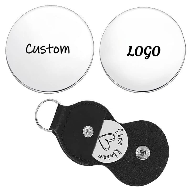 Custom Empty Leather Logo Keyring With Laser Engraving, Stainless Steel Pocket Coin, Lucky Decision Coin, Custom Memorial Gift