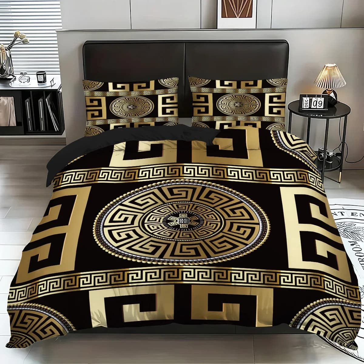 Set biancheria da letto con motivo geometrico 3 pezzi King Size, copripiumino rotondo europeo vintage, morbido, confortevole, set biancheria da letto per camera da letto