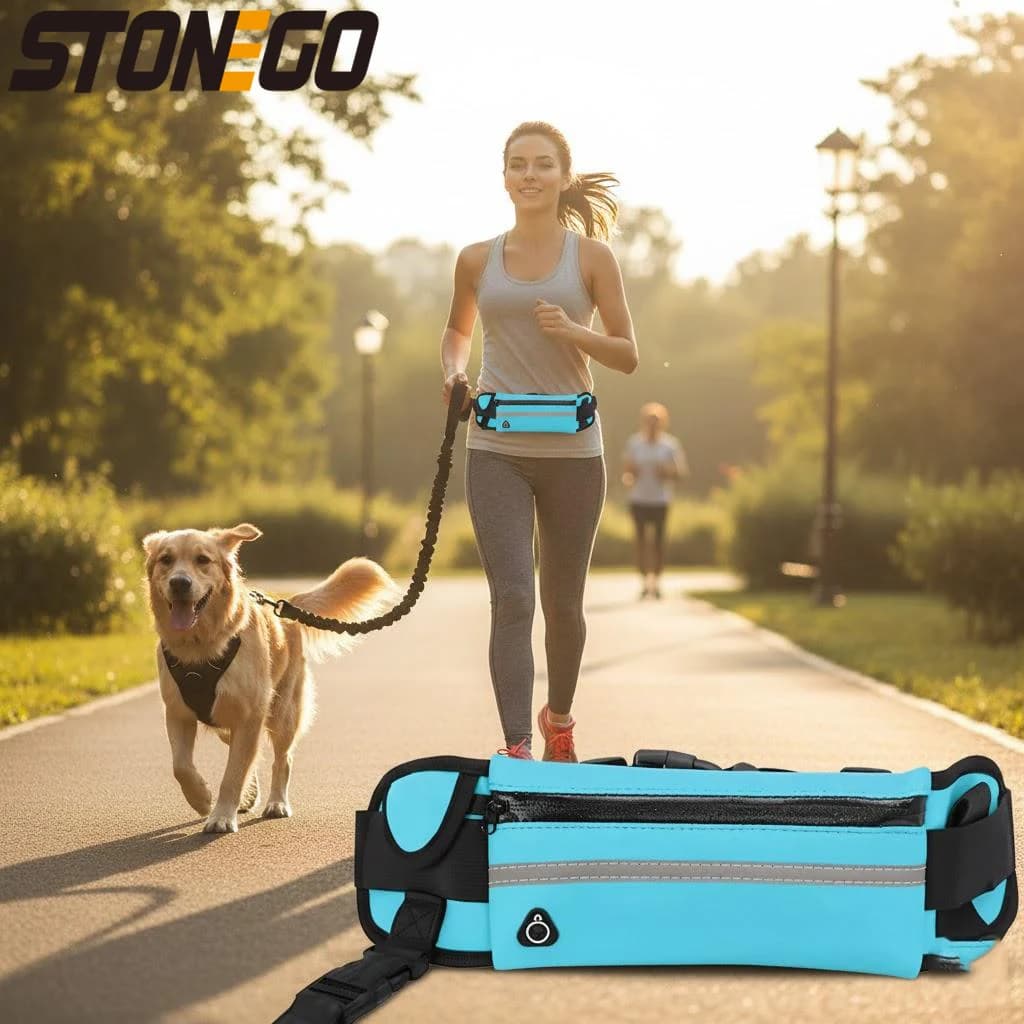 Hand-free dog steering for running, walking, reflective retractable elastic belt with harpoon, traction rope for dogs