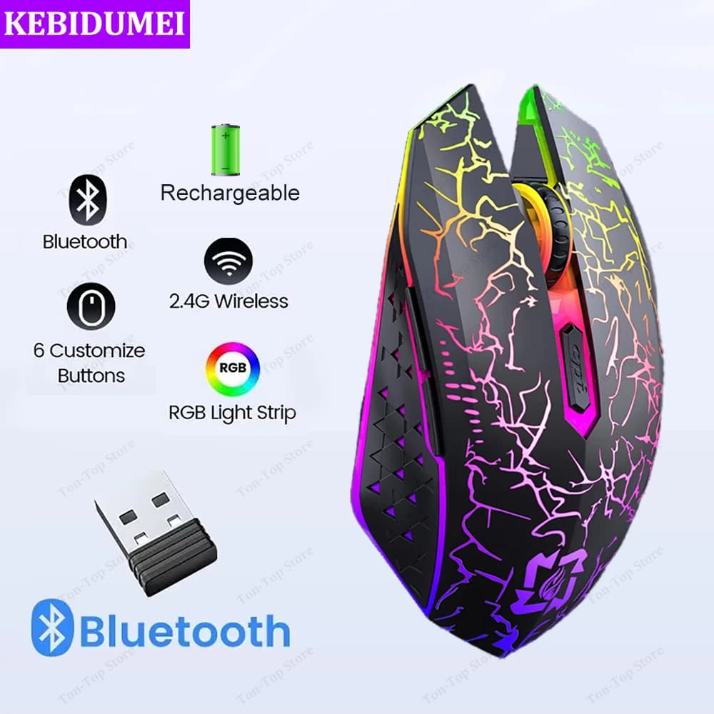 Bluetooth 5.2 Play Mouse RGB silent Mouse Rechargeable Mouse Mouse 800-1200-1600 DPI Mouse for Macbook laptop PC