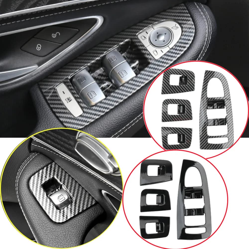 ABS Finestra di Automobile Pulsante di Sollevamento del Vetro Telaio Trim Copertura Adesivi Per Mercedes Benz C GLC Classe W205 X253 Accessori Per Interni Auto