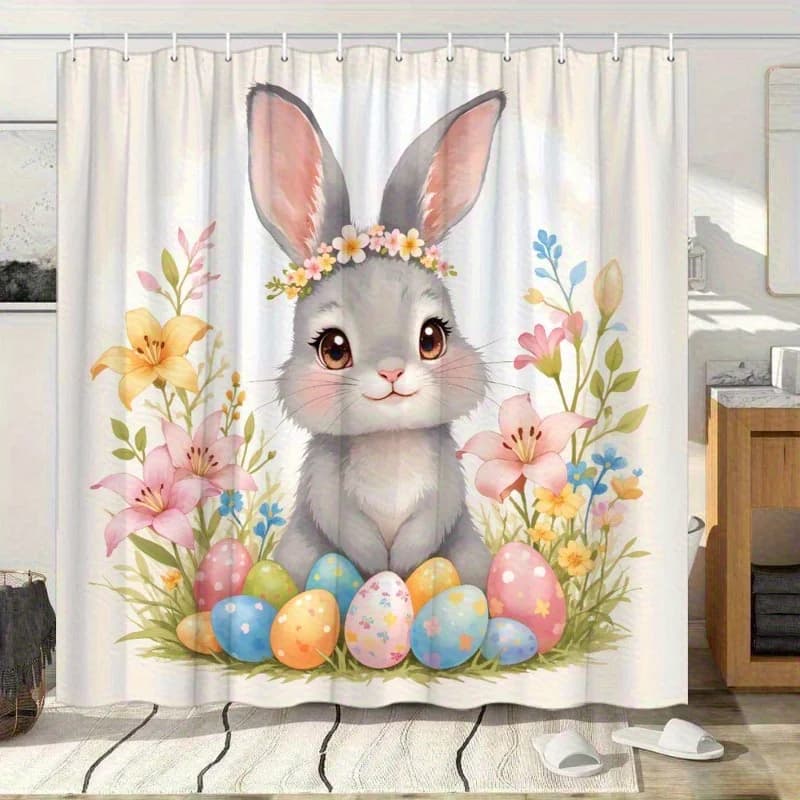 Tenda da doccia VIKAMA Primavera Pasqua, con coniglietto e uova di Pasqua, tenda divisoria impermeabile e antimuffa, schermo per la privacy, decorazione per la casa
