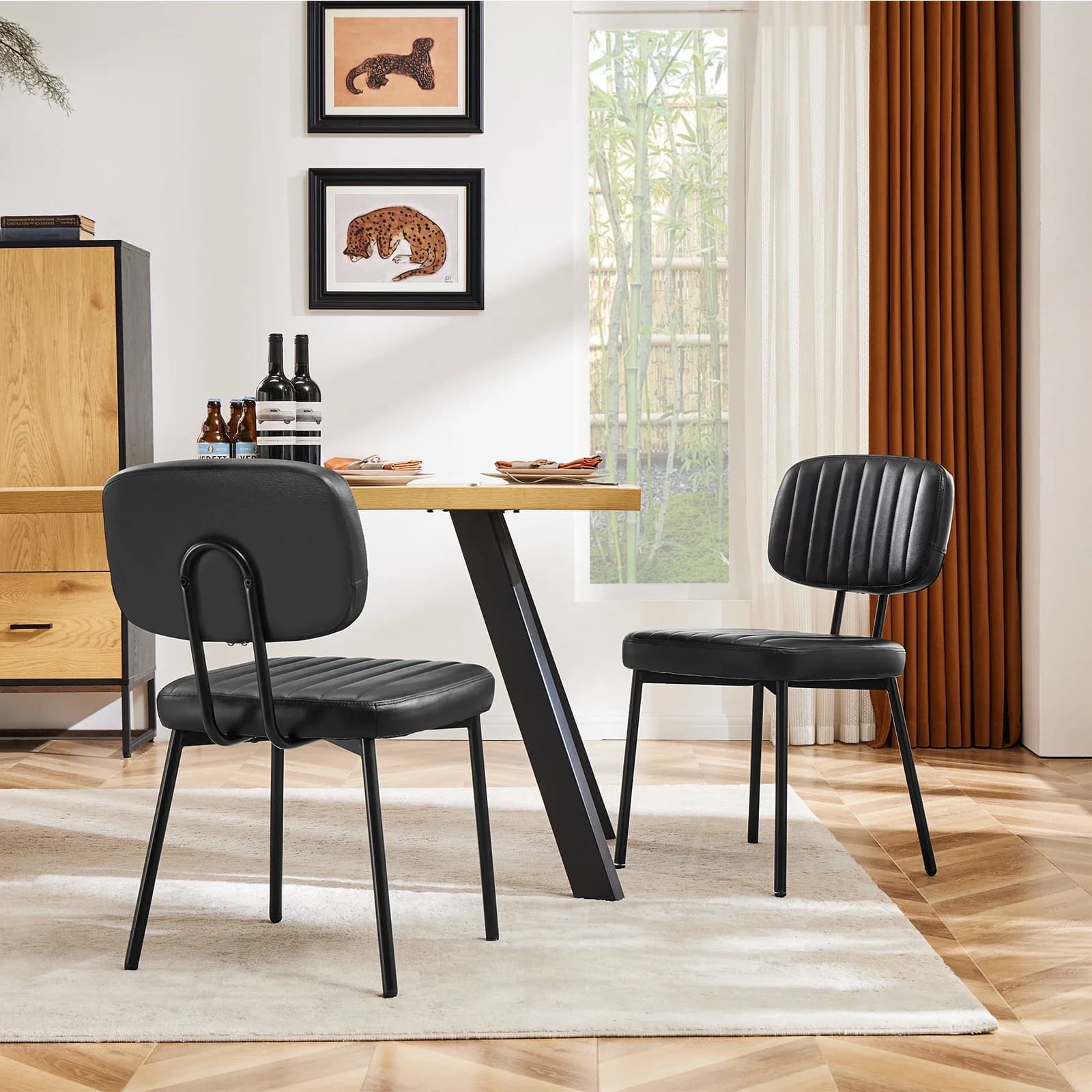 % un set di 2 sedie da pranzo con supporto lombare ergonomico, cuscino in spugna di schiuma di pelle PU e gambe in metallo per cucina moderna