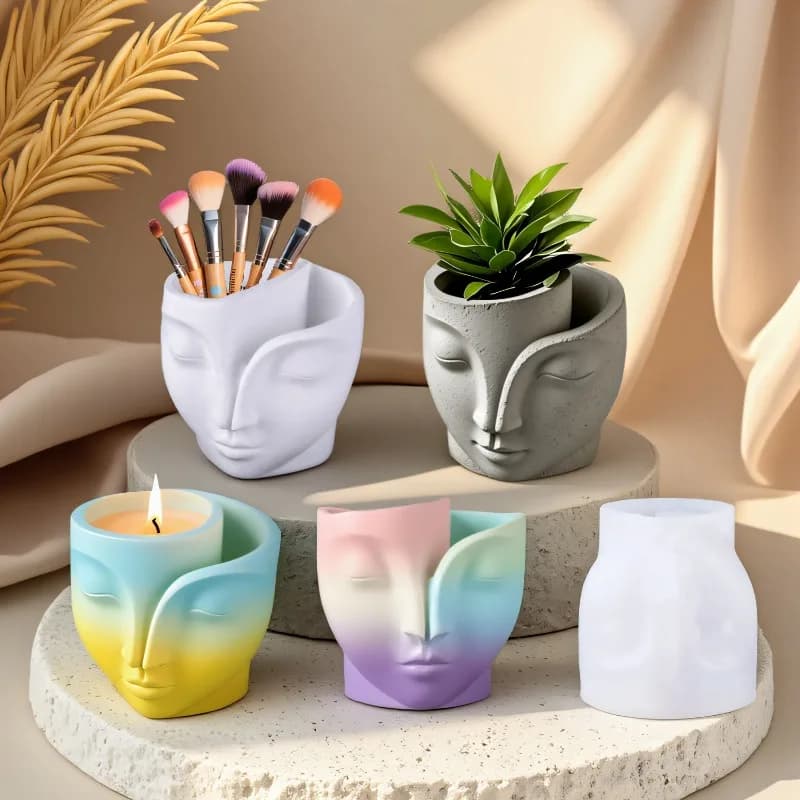 Stampo in Silicone 3D a Forma di Viso per Resina Epossidica, Gesso, Candele Aromaterapiche, Vasi, Portapenne e Contenitori