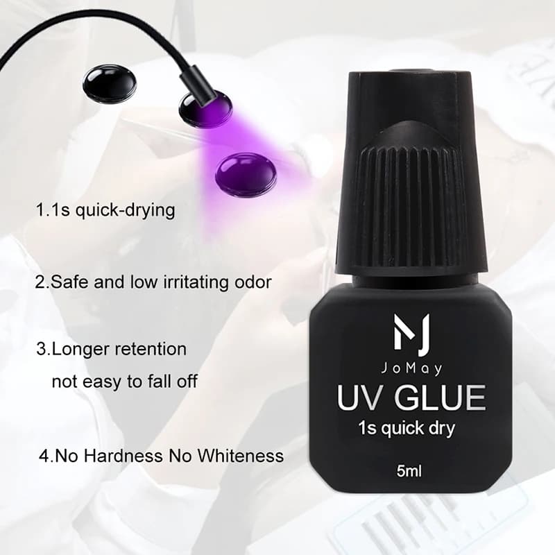 JOMAY Colla UV Estensioni ciglia finte Adesivo 5ml Colla nera Strumenti per trucco ad asciugatura rapida Corea professionale 5ml UV